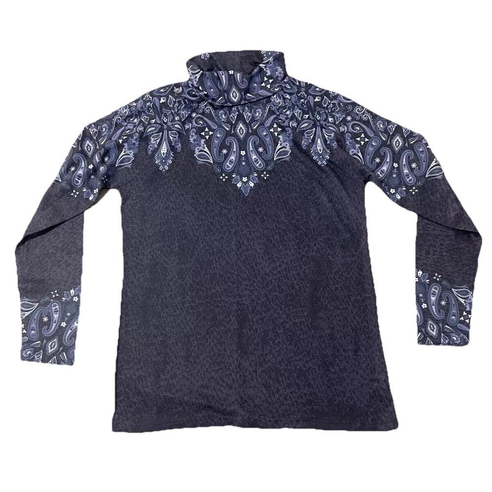 Soft Surroundings Purple Paisley Top Medium Shoulder Print Turtleneck Shirt